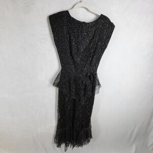 Vtg Nuance Y2K Dress Witchy Gothic BlackGold Lace Lurex Prom  Cocktail Midi Sz 9